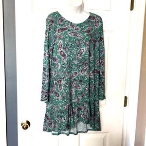 Amelia James Boho Green and Black Paisley High Low Tunic Dress Size Small NWT